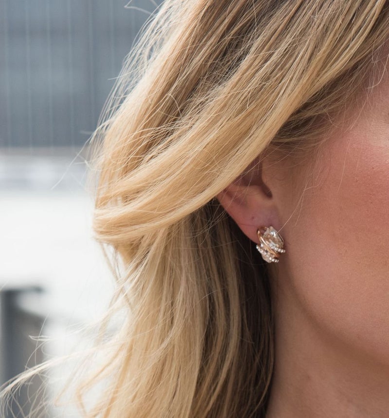 Leafael Wish Stone Stud Earrings with Crystal White Birthstone Crystal for April, 18K Rose Gold Plated - Image 2